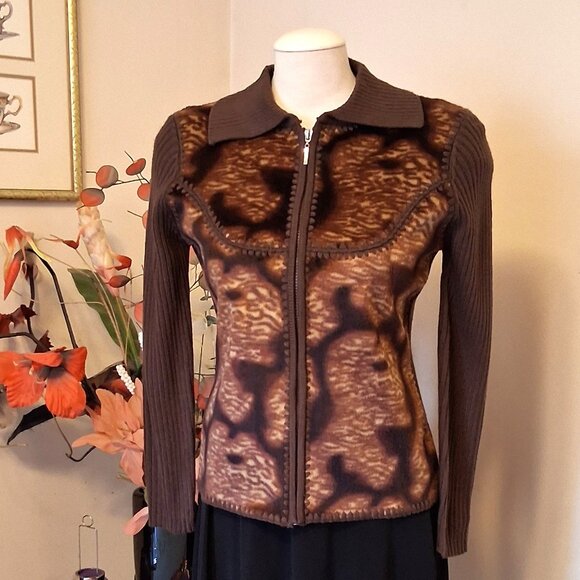 NWT Woman's Brown Multi Color Zip-Up Cardigan Knitwear Lightweight Sweater 6 S - Picture 3 of 6